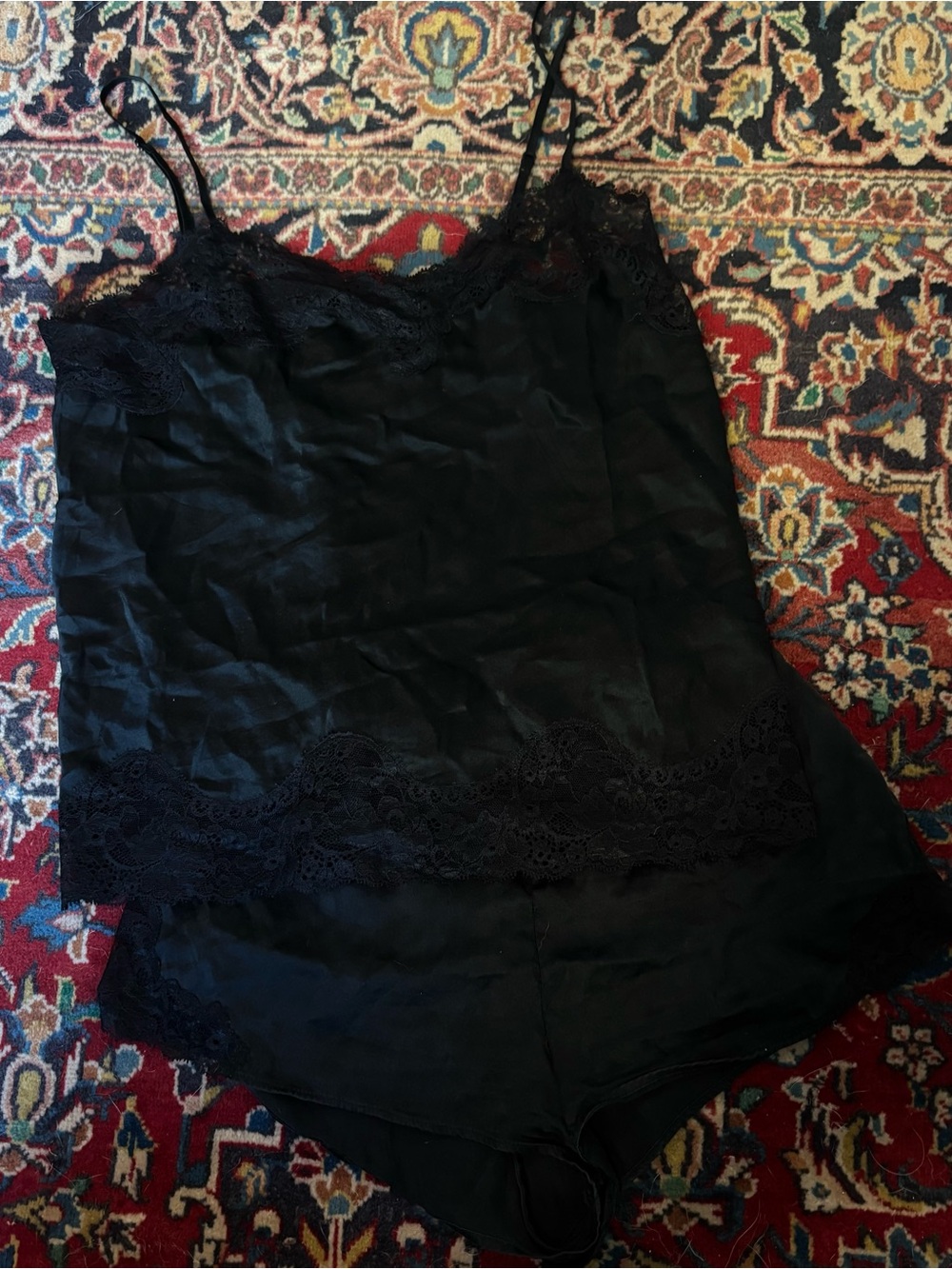 100% silk Italian Lace-Trim Cami & Short Sleep Set